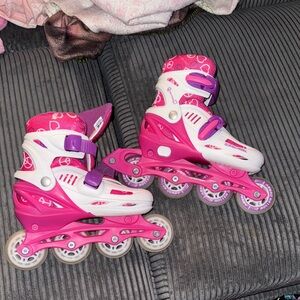 Pink and White Kids Roller Skates